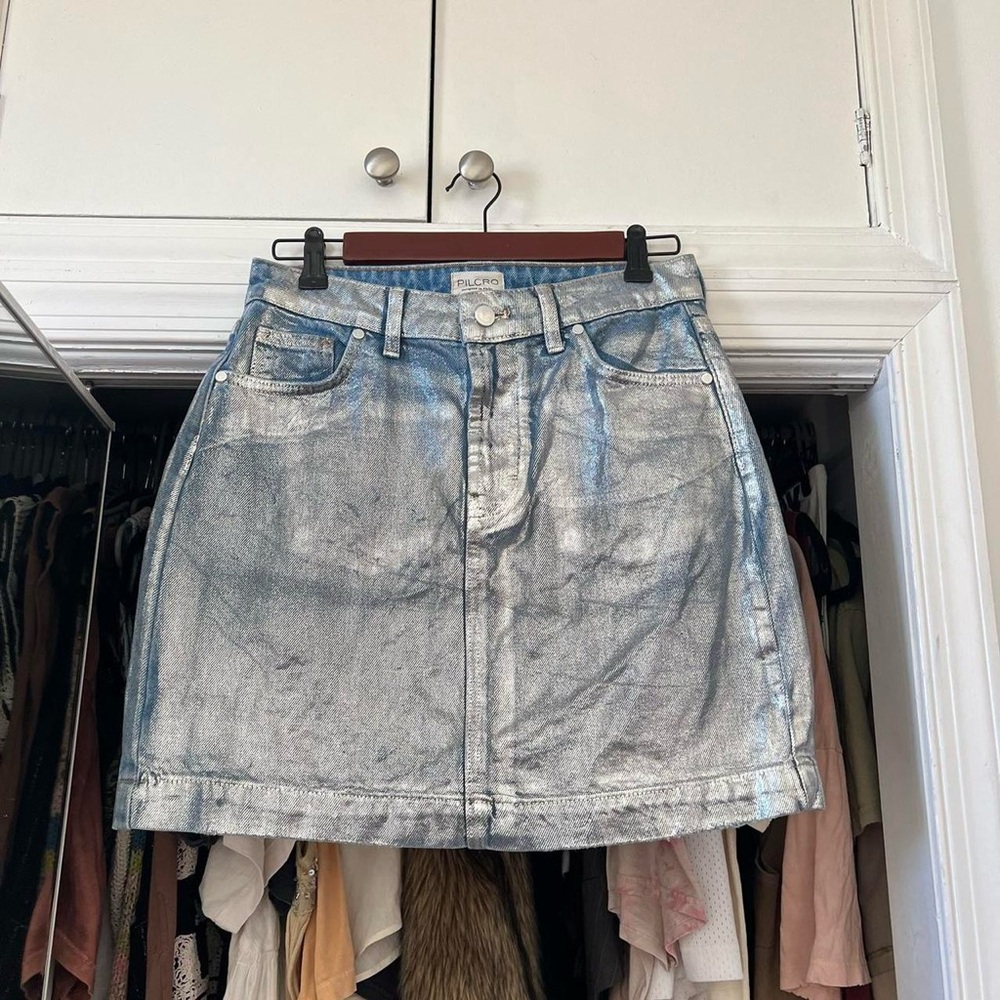 Pilcro Silver Metallic Denim Skirt